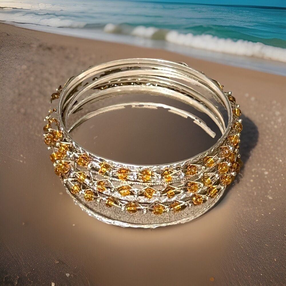 Silver and Gold Beaded Stackable Bracelet Set